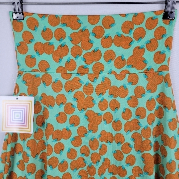NWT LuLaRoe Womens Azure A Line Skirt Stretch Green w/ Tangerines Size XSmall - Picture 2 of 7